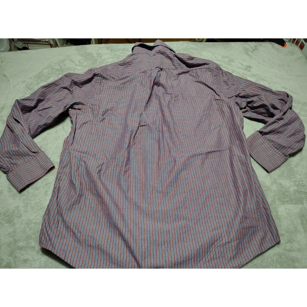IZOD Shirt Men L Red/Blue Stripe Long Sleeve Preppy College Work Button‎ Down